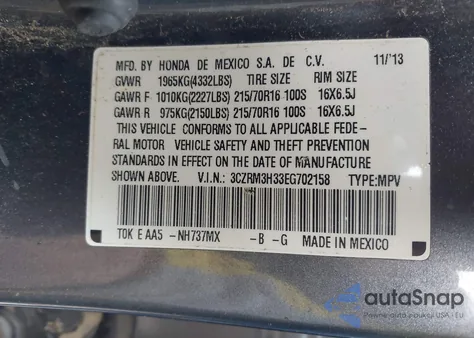 2014 Honda Cr-V Lx из США, поврежденный, VIN 3CZRM3H33EG702158